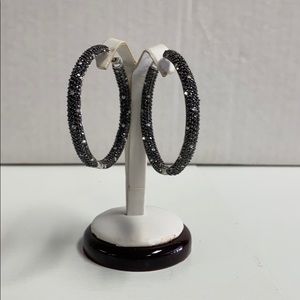 Costume rhinestone earrings black and clear hoops